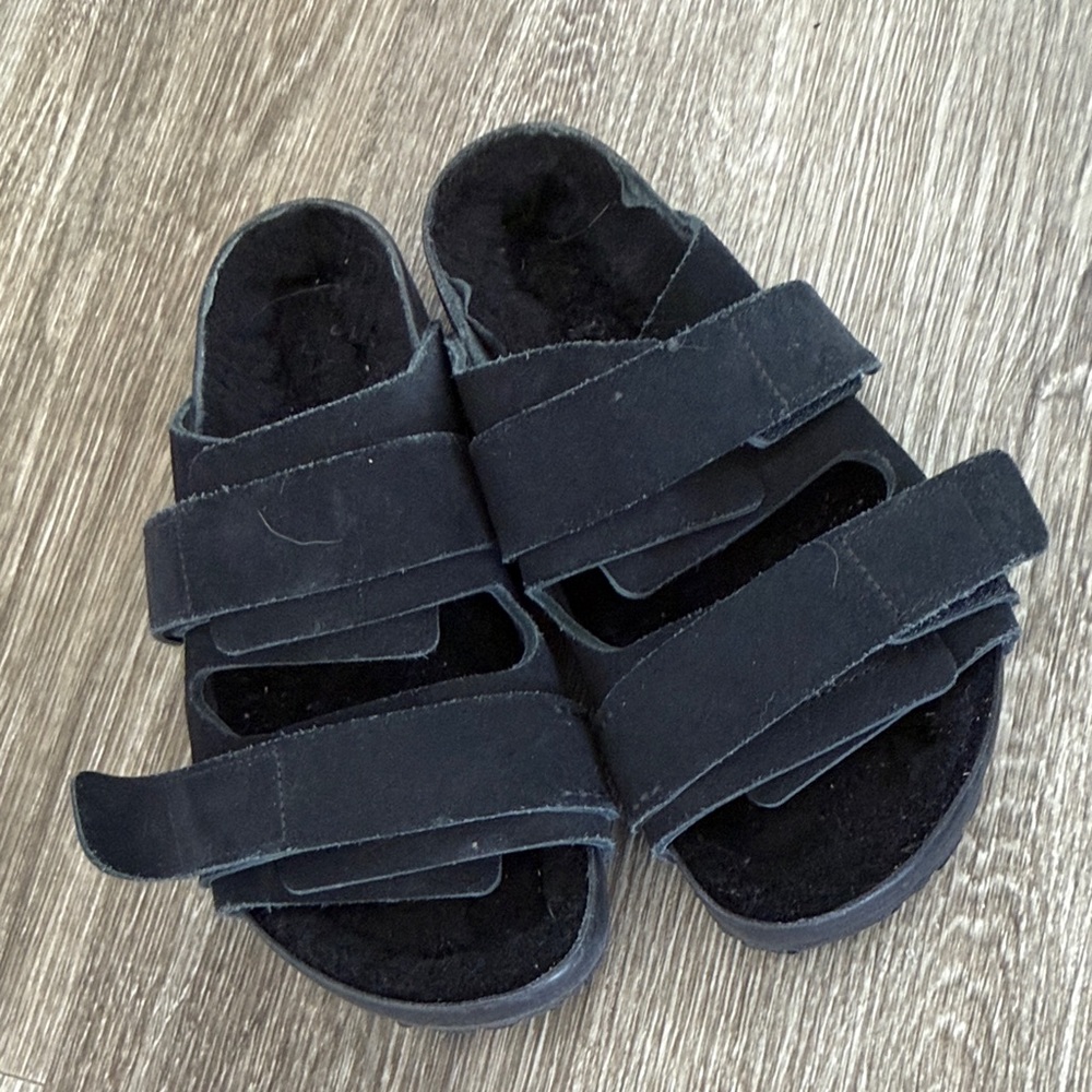 Birkenstock x Tekla Uji shearling lined suede sandals black straps 38 EU 7.5 US